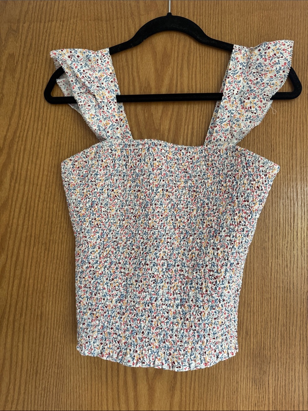 Old Navy White Floral Smocked Camisole with Ruffle Straps